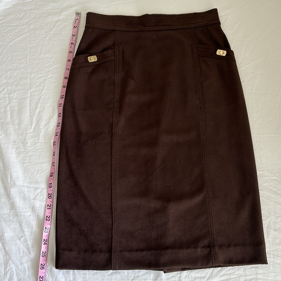 J.MCLAUGHLIN Rowena Skirt Brown, Pencil Midi In Mocha With Faux Suede Design - Picture 3 of 9